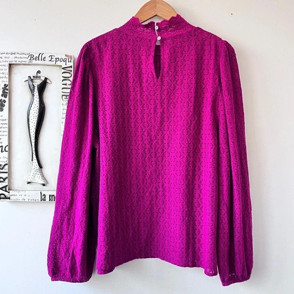 LOFT Purple Lace High Neck Feminine Modest Blouse Size XL - Picture 4 of 7